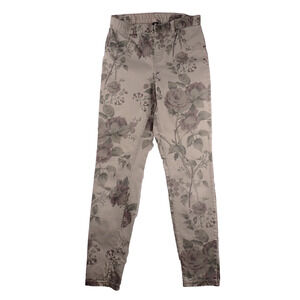 Hue Skinny Stretch Womens Sz S Pants Jeggings Floral Print Roses Monochrome